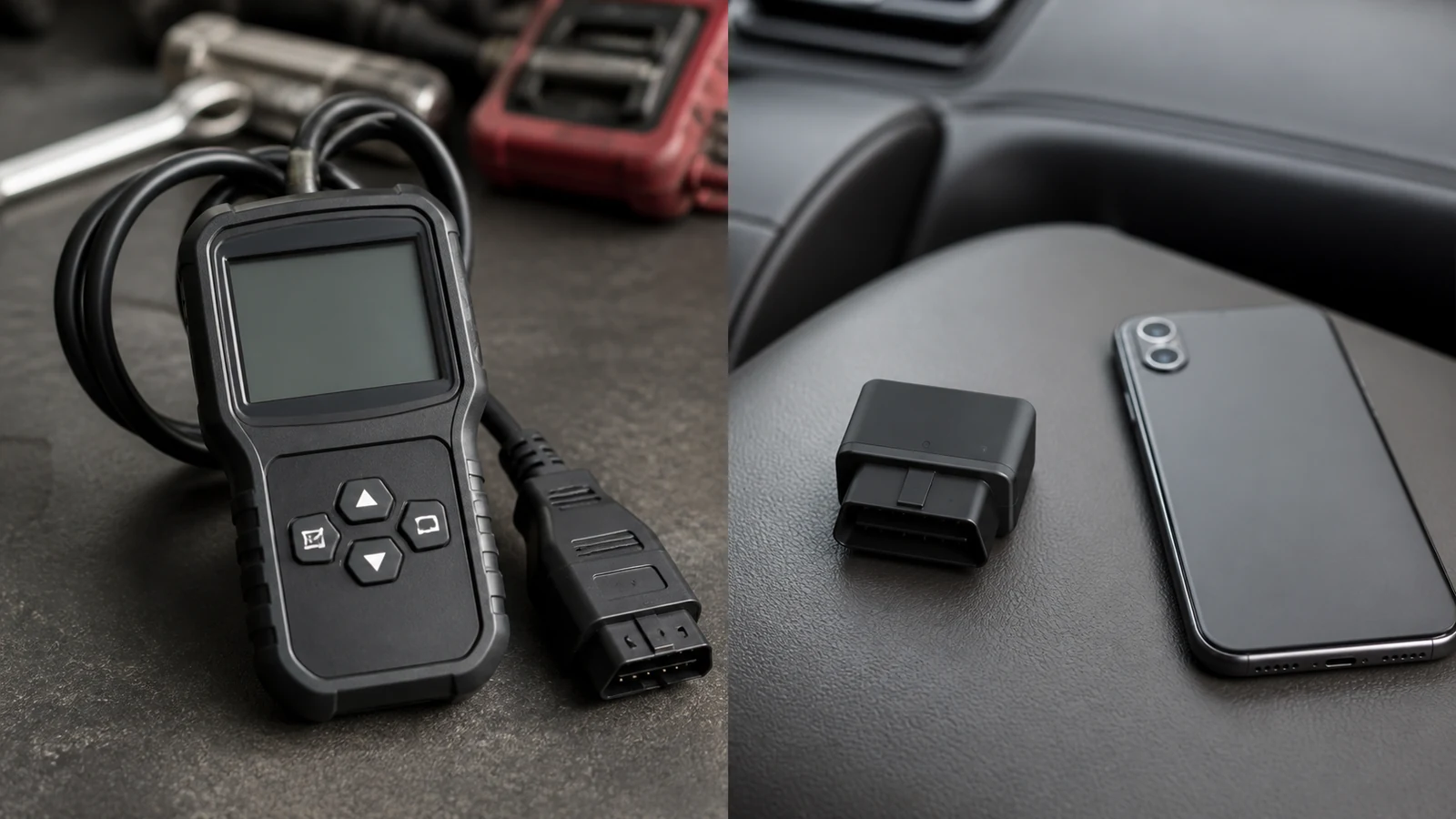 Comparison of a handheld OBD2 scanner and a Bluetooth OBD dongle